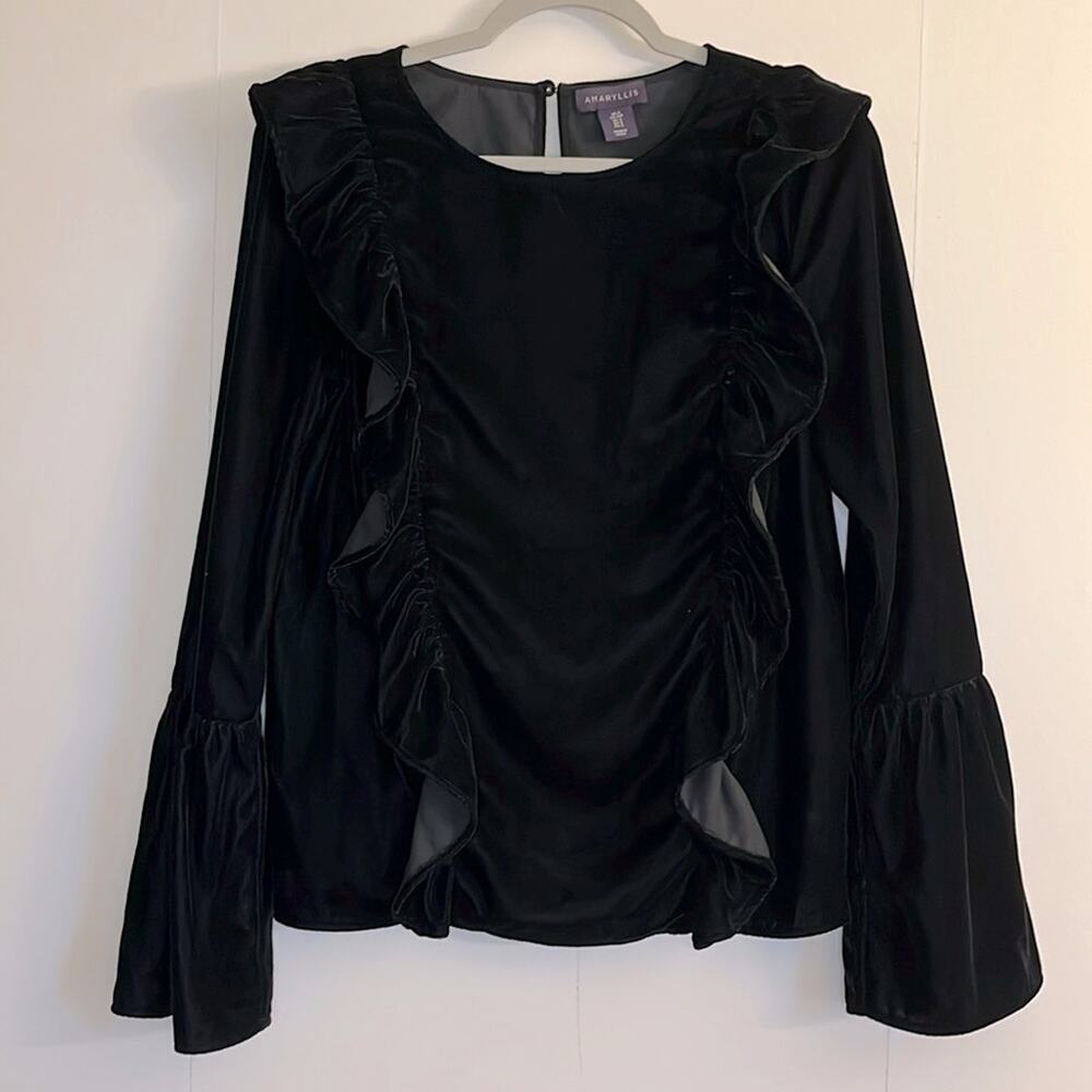 Amaryllis Velvet Ruffle Blouse Size S Black Bell Sleeves Witchy Whimsigoth Boho